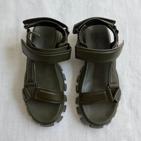 Prada Chunky Sandals in Olive Green Leather - Size 39 - Picture 9 of 10